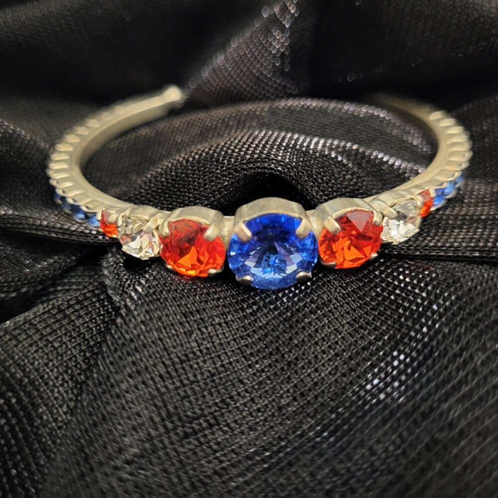 Women's Swarovski Orange, Blue, Clear Crystal Cuff Bracelet - Gators! - Picture 3 of 7